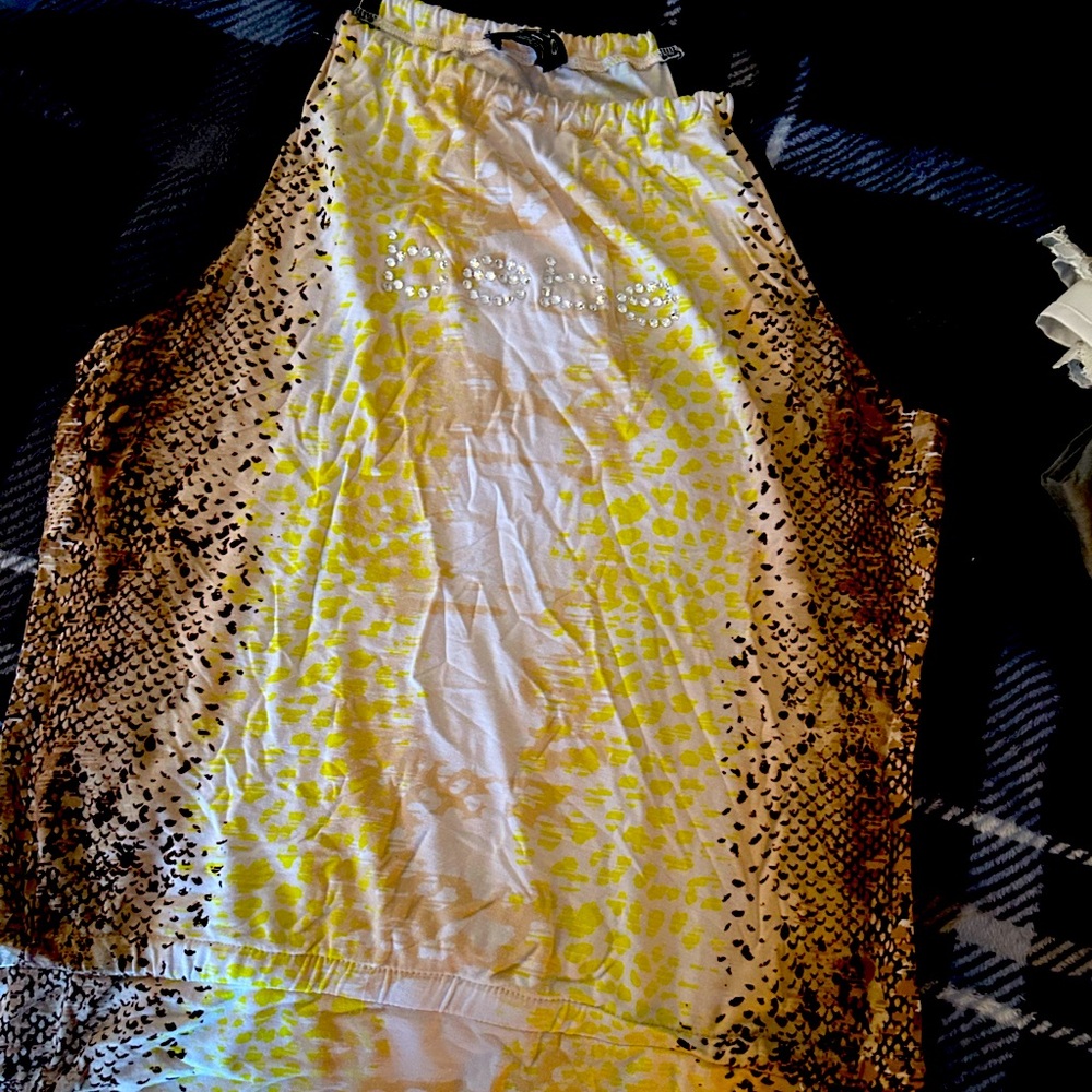 Bebe Yellow and Black Patterned Top